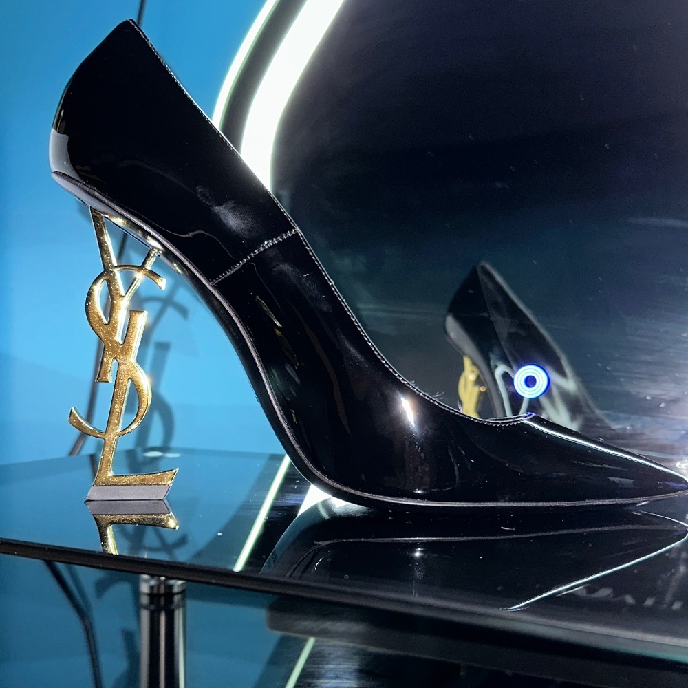 YSL OPYUM PATENT YSL HEEL PUMPS